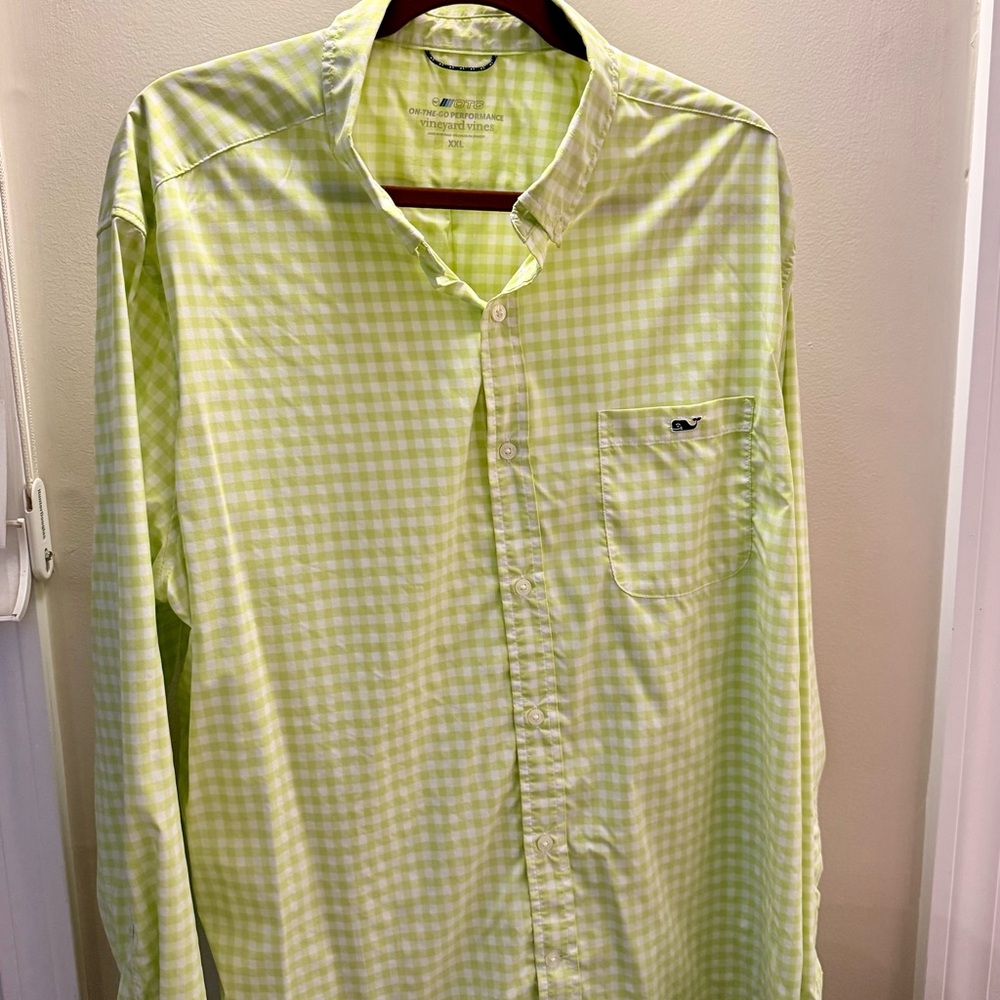 Vineyard Vines Performance, Classic Fit, Lime Green Checkered Shirt
